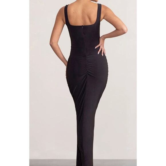 Club L - Square Neck Maternity Maxi Dress With Split in Black - Picture 7 of 7